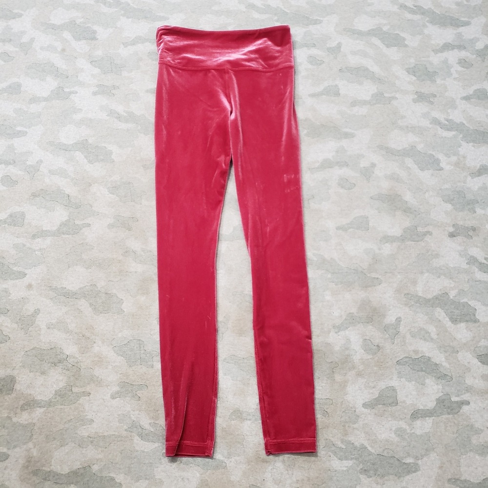 Athleta Elation Tight Leggings Womens XS Red Yoga Velour Pull On Gym Fitness